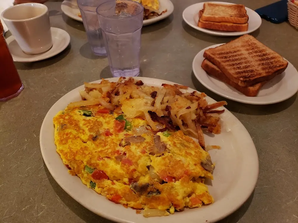 Veggie Omelet and Hash Browns